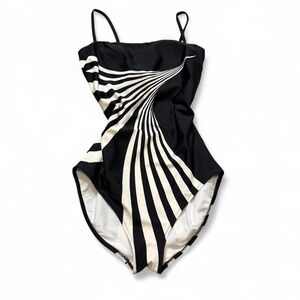 Vintage 90s Gottex "Illusion" Black & White One Piece Swimsuit, Women's Size 12